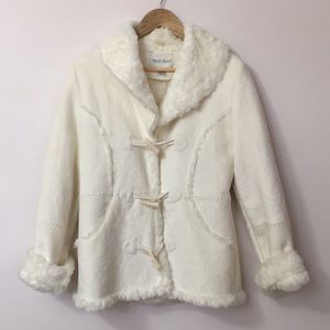 White House Black Market faux fur white coat XS